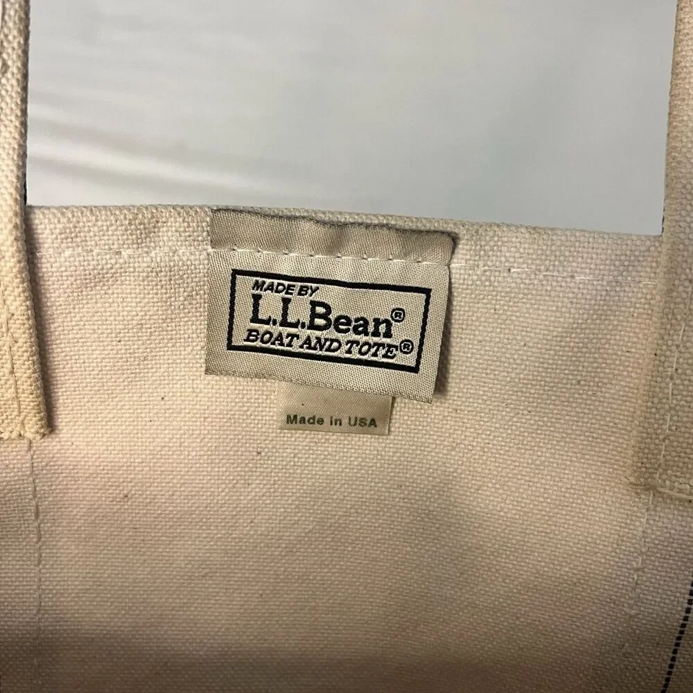 Vintage 90s LL Bean Boat And Tote Small Cream Canvas With Green Handles